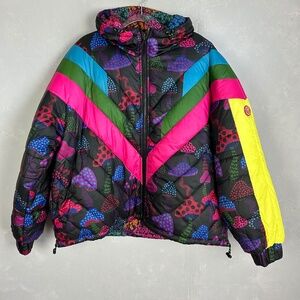 Farm Rio size XL reversible puffer jacket Neon Mushrooms colorful oversized NEW